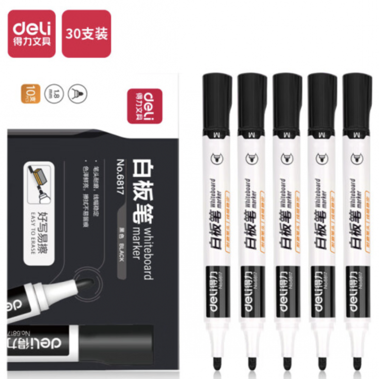 Deli 6817 Маркер для белой доски 2.0 мм, 10 шт/коробка (единица: коробка) черный